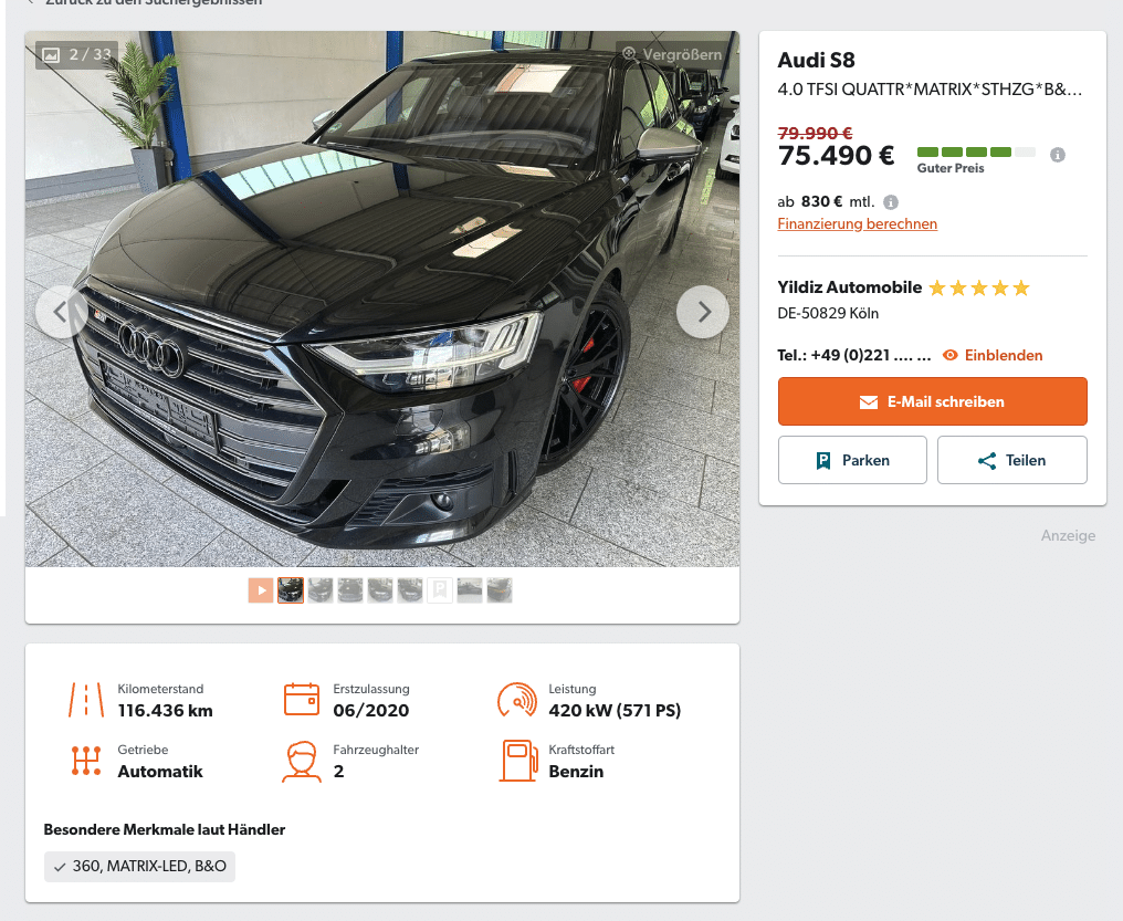 Vraie annonce Audi S8